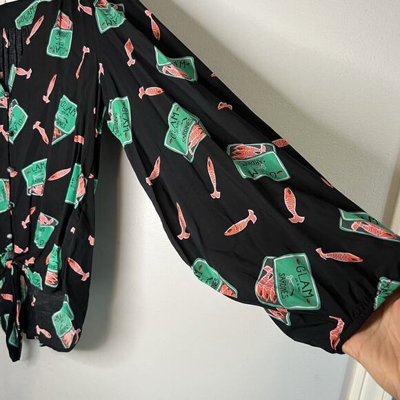 Anthropologie Womens Kendra Dandy Dreamer Button Down Shirt Sz 10 Green Black - Picture 11 of 16